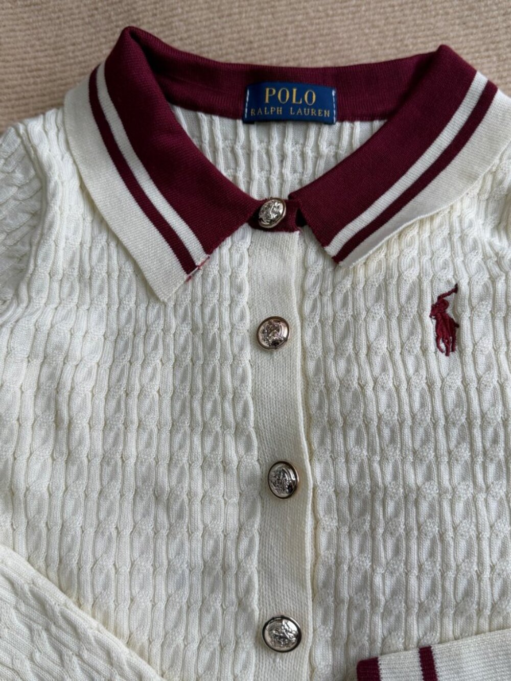 Polo Ralph Lauren Women Preppy Cable Knit 2 Piece Set Striped Polo Cardigan - Picture 4 of 8